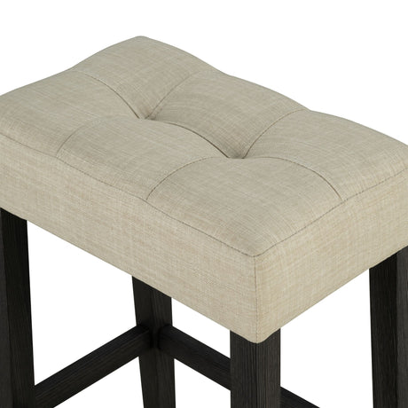 Dining Table Set With Biscuit Tufted Stools - Beige / Black / Gray