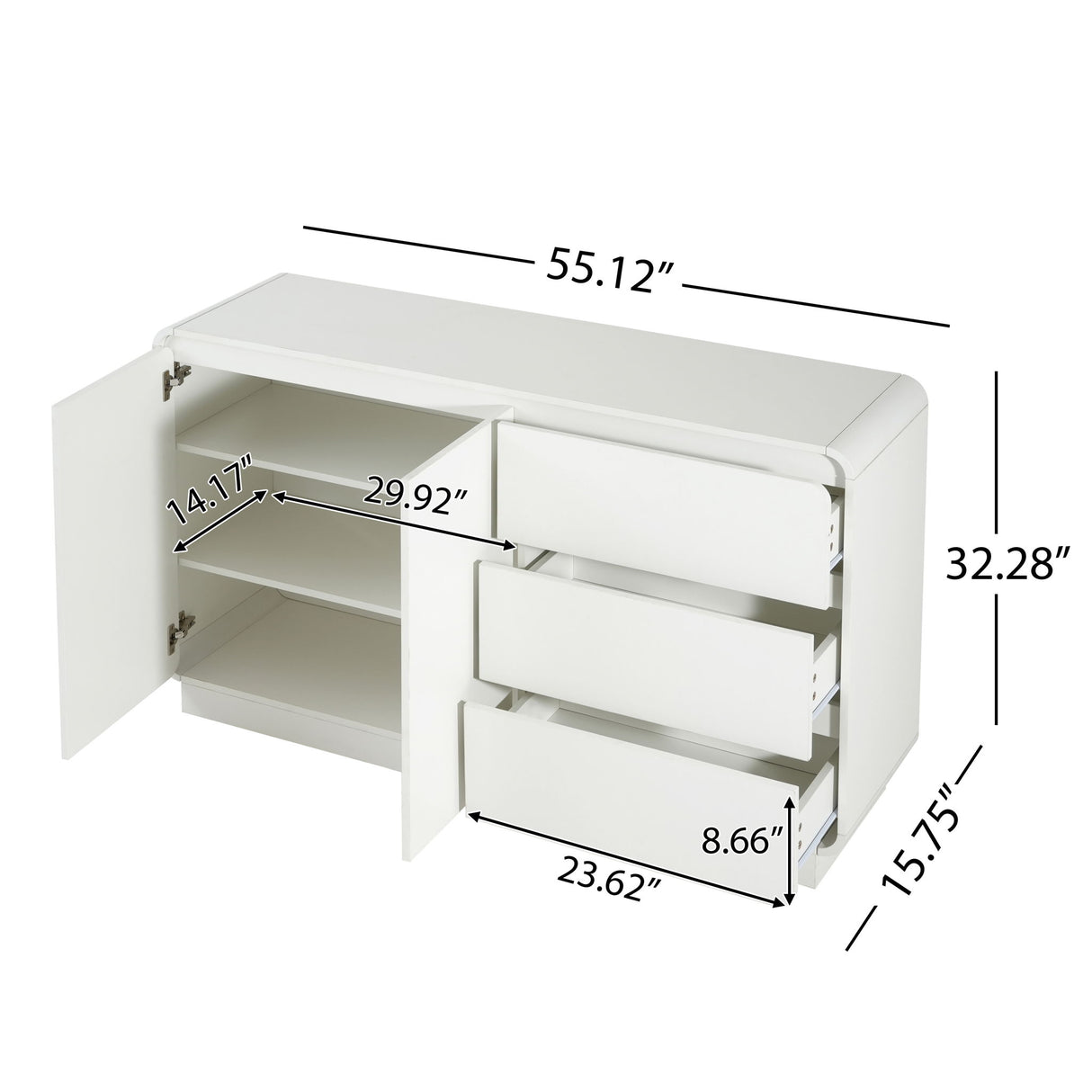 Sideboard, Wide Storage With 2 Doors And 3 Drawers