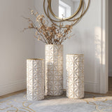 Tall Textured Geometric Decorative Floor Vases Home Decor (Set of 3) - White / Gold