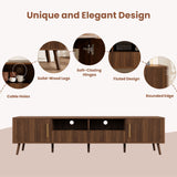 78" TV Stand For 85" TVs With Fluted Doors, Open Shelf, Cable Management - Walnut