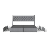 Platform Bed Frame With RGB LED Lights, Charging Station, Storage Headboard & 4 Underbed Drawers