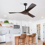 52" Blade Ceiling Fan Without Light, 6 Speed Reversible DC Motor For Living Room, Outdoor Use - Black