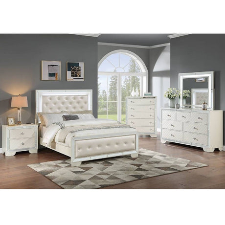 Eastern King Size Bed With LED Lights And Mirror Trim - Cream / Ivory