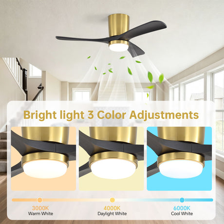 42" Ceiling Fan With Dimmable LED Light, DC Reversible Motor, 6 Speed Adjustable For Living Room - Gold / Black