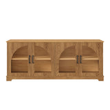 TV Stand With Semi Arched Glass Doors, Media Console With Adjustable Shelves For Living Room - Brown
