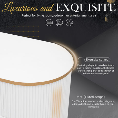 Modern TV Stand For TVs Up To 80", Entertainment Center With 4 Drawers And 1 Cabinet, Wood TV Console Table With And Handles For Living Room - White