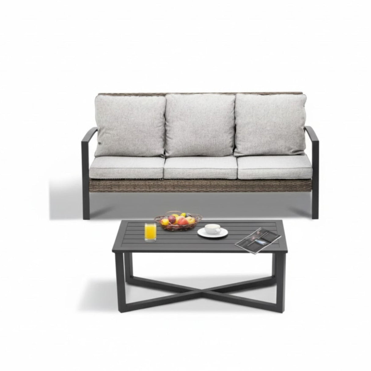 2 Piece Patio Set With Cushions & Coffee Table