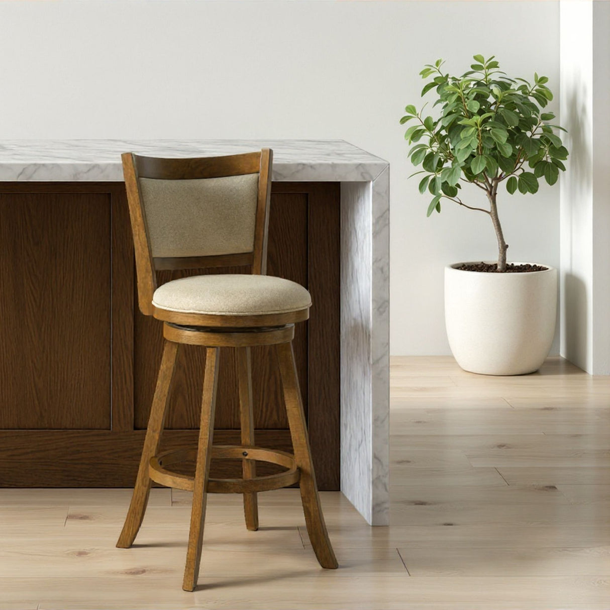 Aiden - Modern Farmhouse Swivel Wood Bar Height Kitchen Bar Stool