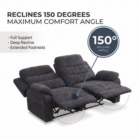 2 Seat Manual Recliner Loveseat With 150° Deep Recline, For Small Living Spaces - Dark Gray