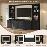 Arched Entertainment Center Wall Unit With 6 Drawers, Large TV Stand With Bookshelves