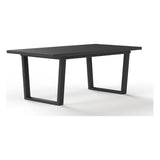 Angled view of the Monarch slatted aluminum outdoor dining table