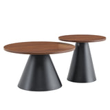 Nesting Coffee Table, Adjustable Foot Pads For Living Room (Set of 2) - Walnut / Black