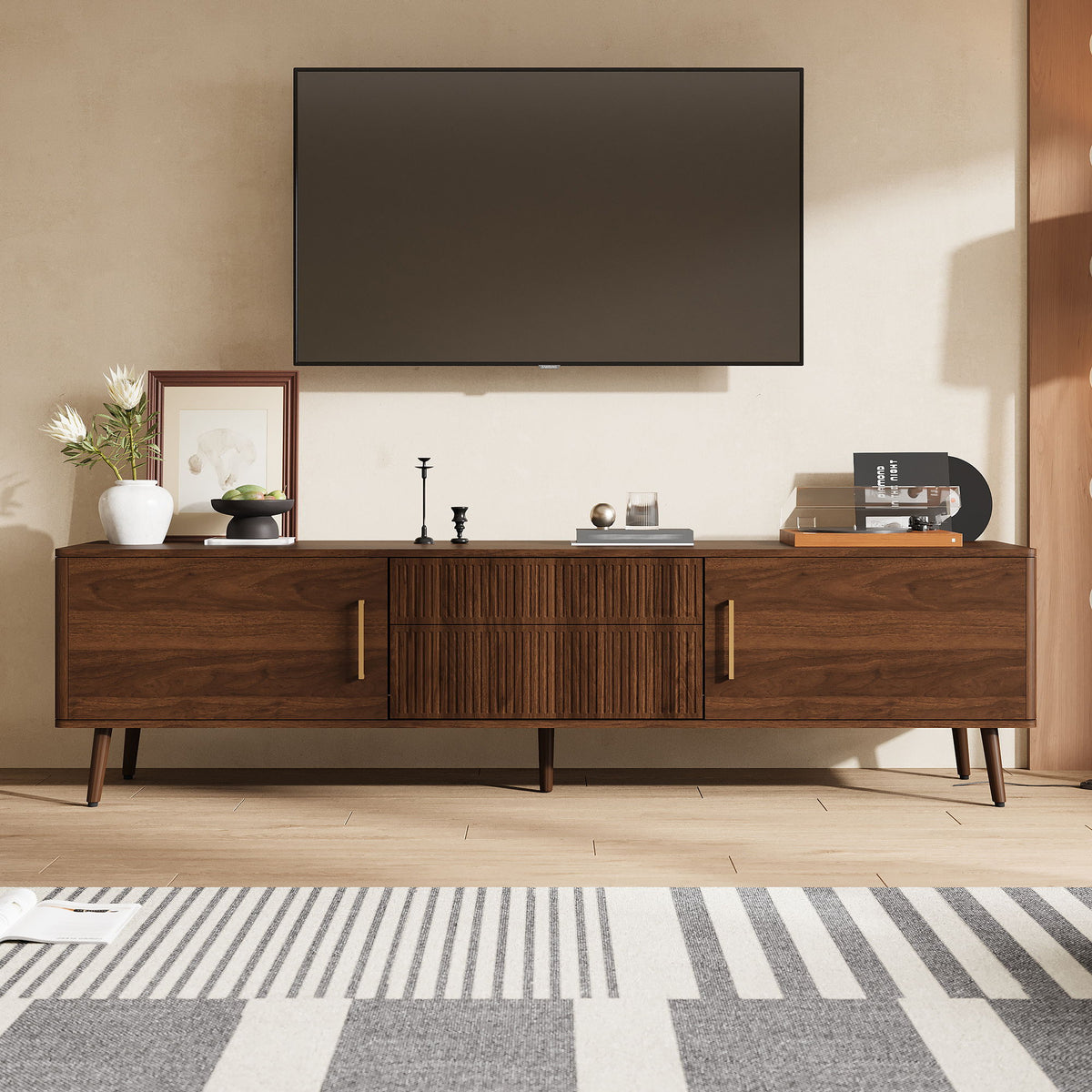 TV Stand With 2 Drawers, Media Console Table - Walnut