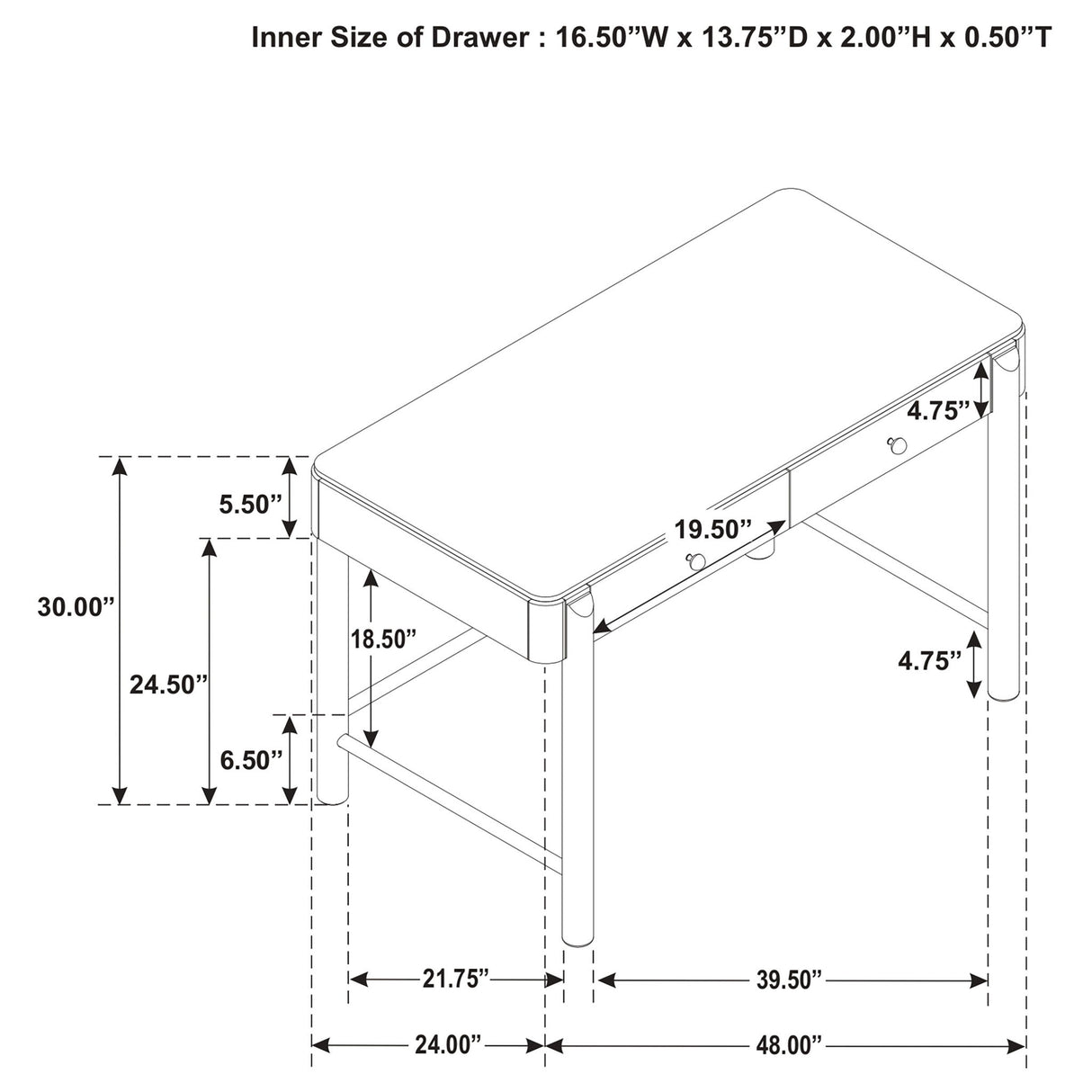 Anser - 2 Drawer Vanity Desk Makeup Table Rounded Design - Black