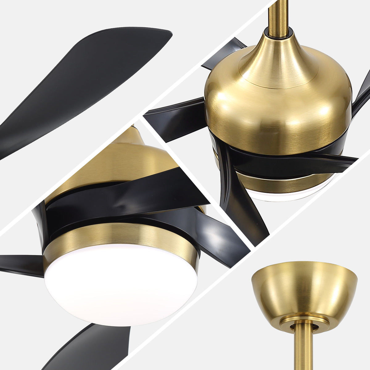 52" Indoor Ceiling Fan With 3 Color Dimmable LED Light Blades, Reversible DC Motor, Remote Control