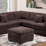 4 Piece Sectional Set With USB Ports, Left Arm Facing / Right Arm Facing Loveseat, Corner Wedge, Cocktail Ottoman, 2 Pillows - Chocolate