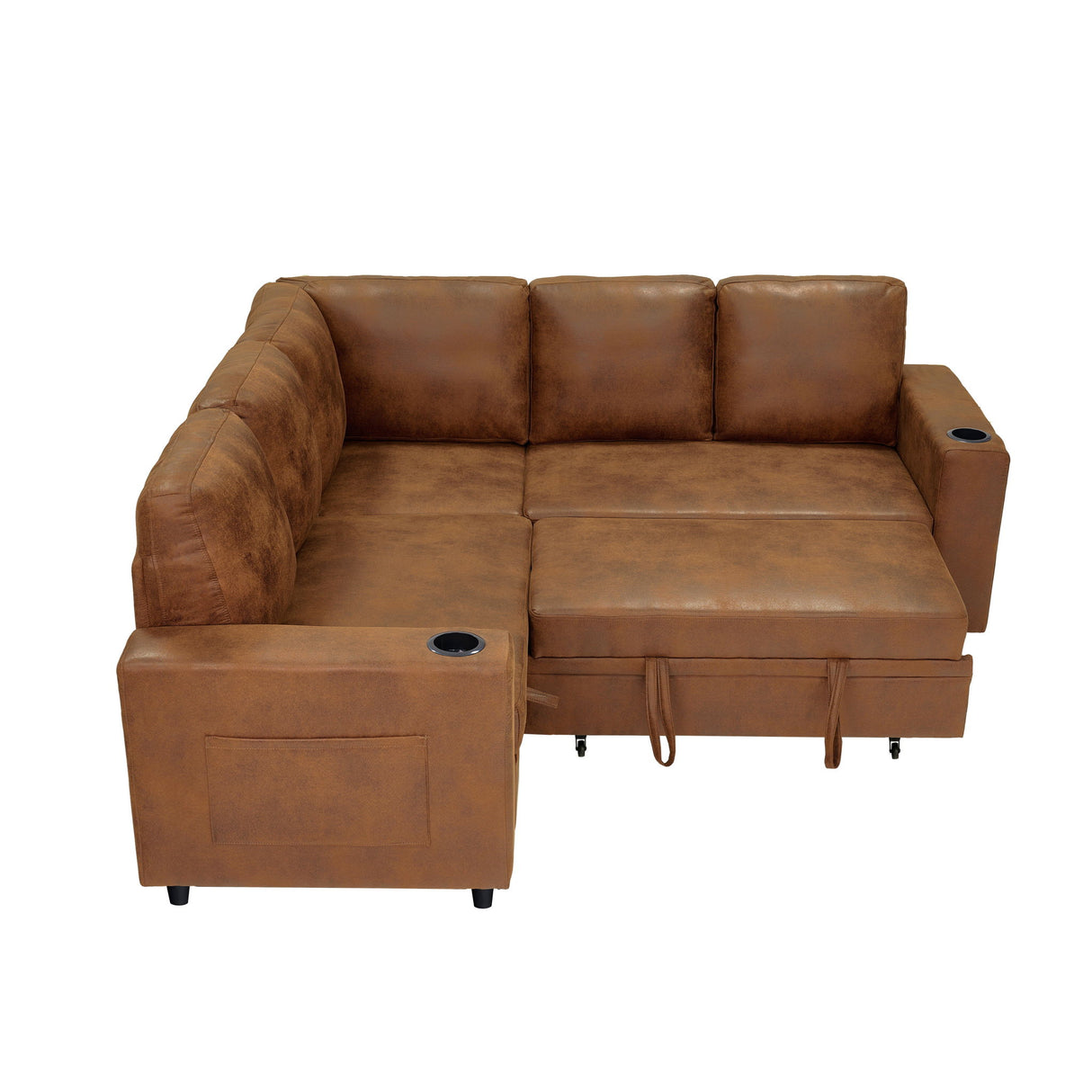 Upholstered L - Shape Sectional Sofa Bed With Pull Out Sleeper And Storage