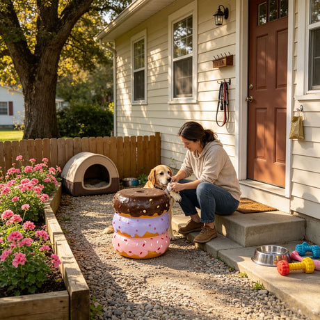 Stacked Donut Stool With Sprinkles Detail, Figurine Seat For Indoor Outdoor Decor - Light Natural