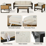Large 4-Piece Aluminum Frame Outdoor Patio Furniture Set Beige Cushions