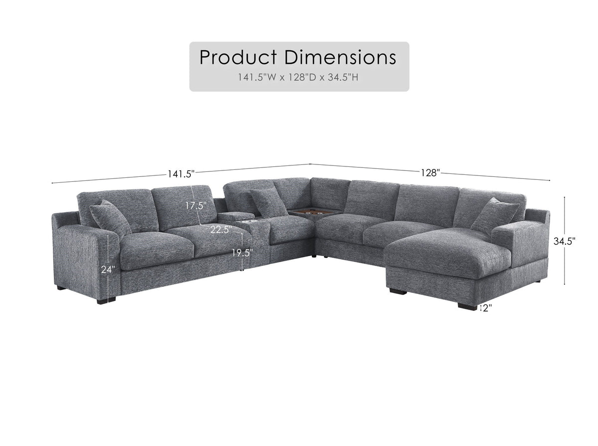 Celine - Fabric Corner Sectional Sofa With Right-Facing Chaise, Cupholders, And Charging Ports