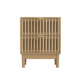 Bedside Table With Grille Design And 2 Drawers, Side Table For Bedroom - Oak