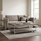 Corbeta - 3 Piece Metal Frame Wood Living Room Coffee Table And 2 Chairside Tables Set, Aged Graphite - Brown