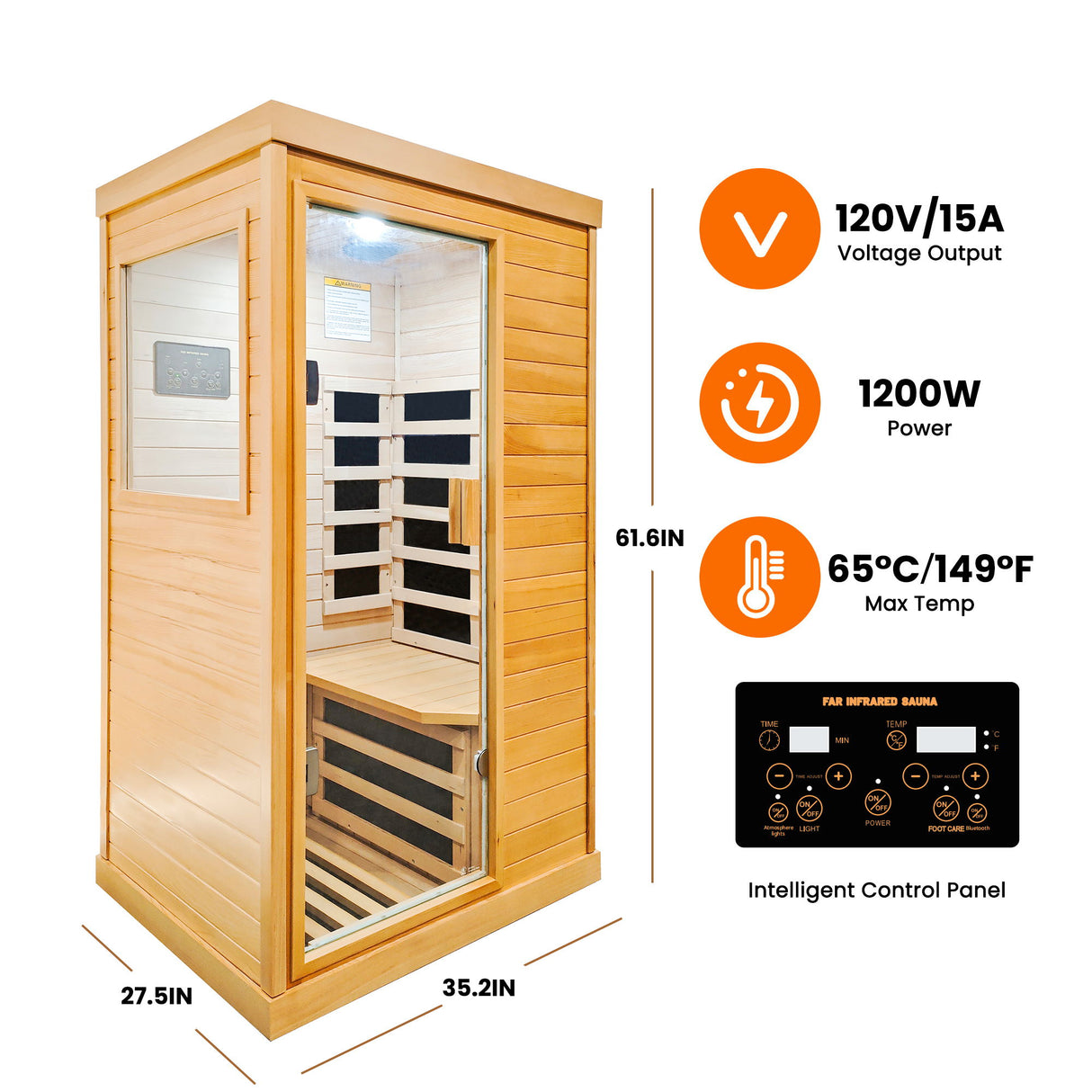 Infrared Sauna Room Single Room With Hemlock Frame, 6 Heating Plates, Built-In Lights And Bluetooth Audio - Natural