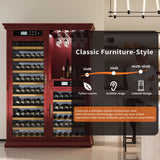 Wine Cooler With Dual Zone Temperature Control, Vacuum Insulated Door, LED Lighting, 158 Bottle Capacity - Cherry