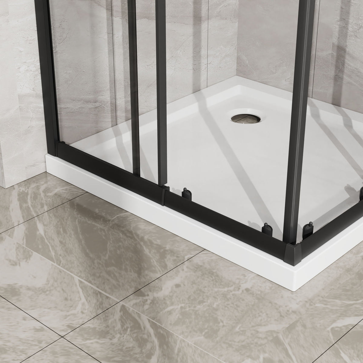 Corner Sliding Shower Door And Shower Base Combo Kit (No Drain Kit) - Matte Black