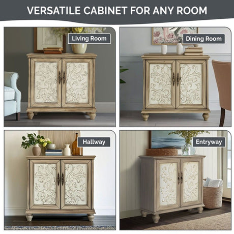 Driscoll - 2 Door Cabinet With Floral Design - Reclaimed Natural