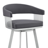 Chelsea - 25" Slate Gray Faux Leather And Silver Metal Bar Stool