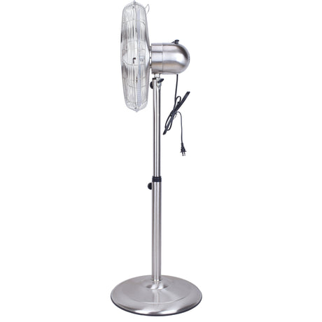 Stand Fan, 4 Blades, Rotary Knob Switch, Oscillation Function, Tilting Angle - Chrome