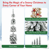 4 Pack Slim Pencil Christmas Trees With Snow Tips, Warm LED Lights, For Indoor Use - Green