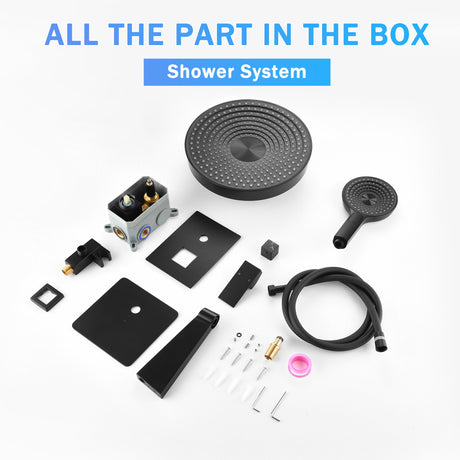 Concealed Shower System 2 Function Set With Control Valve - Matte Black