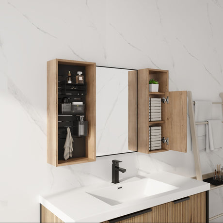 41.3" Wall Mounted Cabinet With Storage, Medicine Cabinet With Door And Adjustable Shelves - Imitative Oak