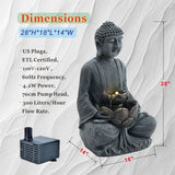 28" Height Zen-Style 2-Tier Meditating Buddha Water Fountain with Pump & LED Light, Outdoor Waterfall & Buddha Statue for Garden, Patio & Backyard