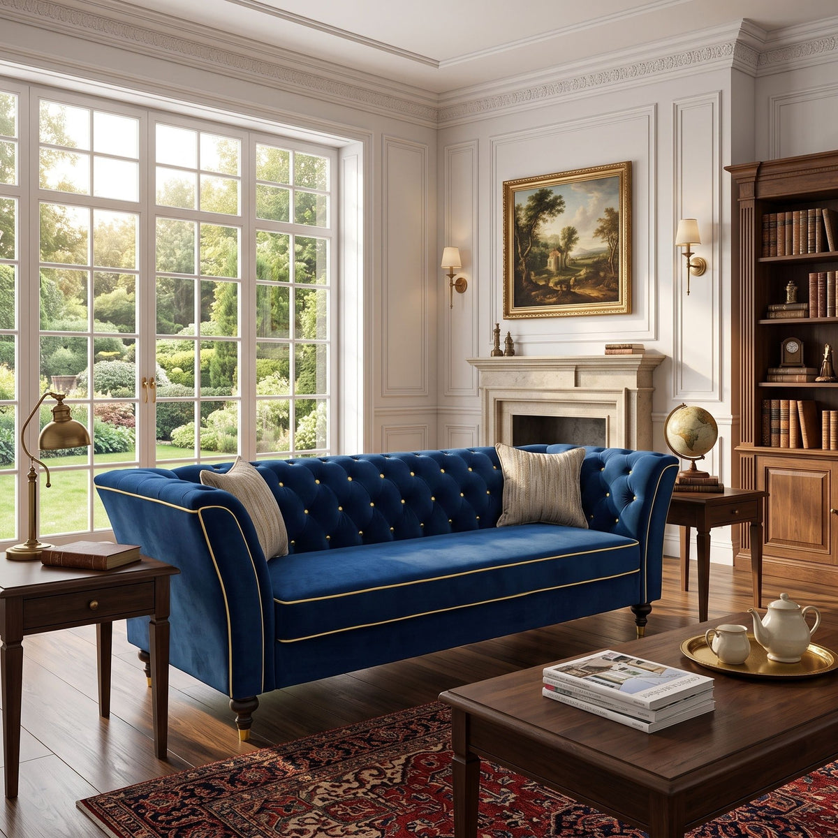 3 Person Sofa With Deep Seat, Tufted Backrest