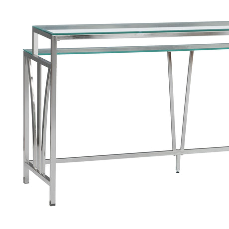Celina - 72" Rectangle Tempered Glass Console Table - Shiny Nickel