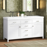 Double Sink Bathroom Vanity With Top, Soft Closing Doors & Drawers, Tip Out Drawer, 2 Cabinet Doors, Adjustable Shelf - White