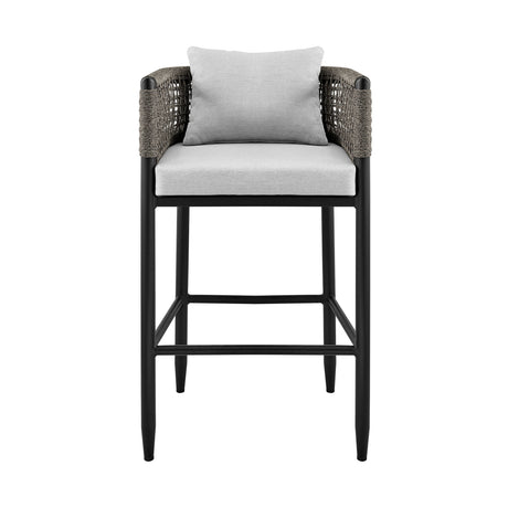 Alegria - Outdoor Patio Counter Height Bar Stool In Aluminum With Gray Rope And Cushions