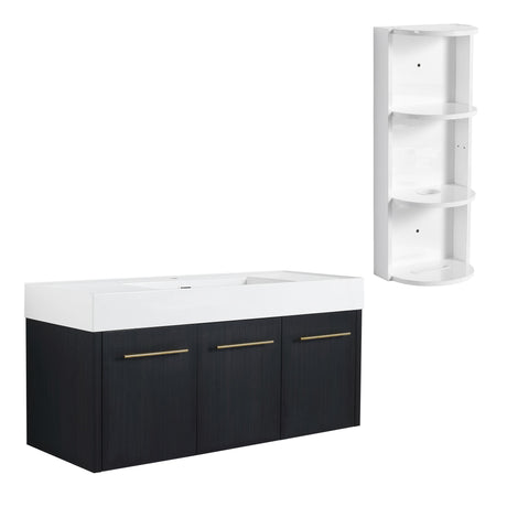 Modern Wall Mounted Bathroom Vanity With Thick Edge Resin Sink And Storage Rack