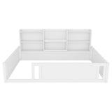 Platform Floor Bed With Guardrail Fence And Side Storage Shelves