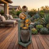 4 Tier Outdoor Water Fountain With Warm LED Lights For Patio - Brown / Tan