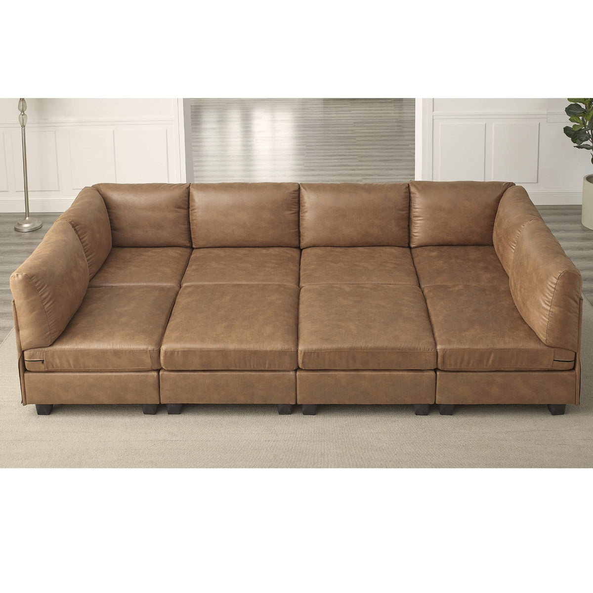 Modular Sectional, Customizable Layout, Removable Cushions - Brown