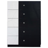5 Drawer Chest Storage Unit, Clothes Organizer, Geometric Pattern - White / Black