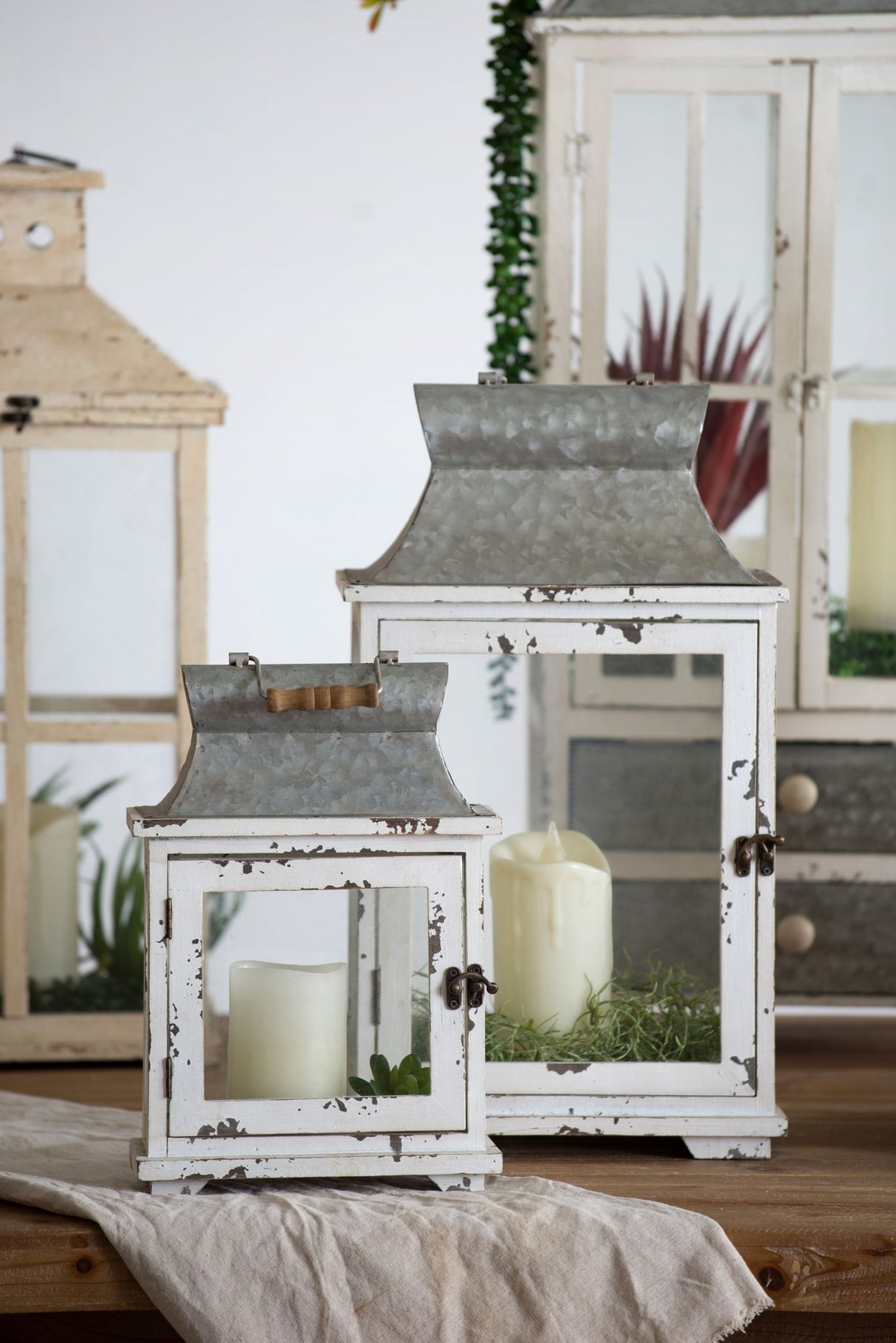 Wooden Candle Lantern Decorative, Hurricane Lantern Holder Decor For Indoor Outdoor, Home Garden Wedding - White - Lanterns - Alpine Outlets