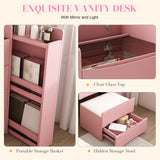 Flip Mirror Vanity Desk With Adjustable LED Lights & Stool For Bedroom