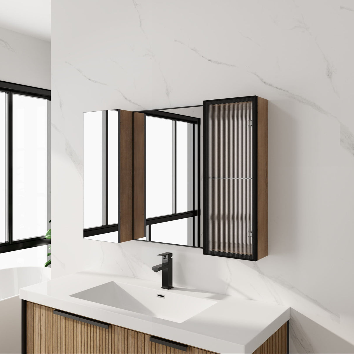 Wall Mounted Cabinet With Soft Close Door, Adjustable Shelves Storage For Bathroom - Imitative Oak
