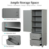 Tall Freestanding Bathroom Storage Cabinet With 2 Drawers And Adjustable Shelf