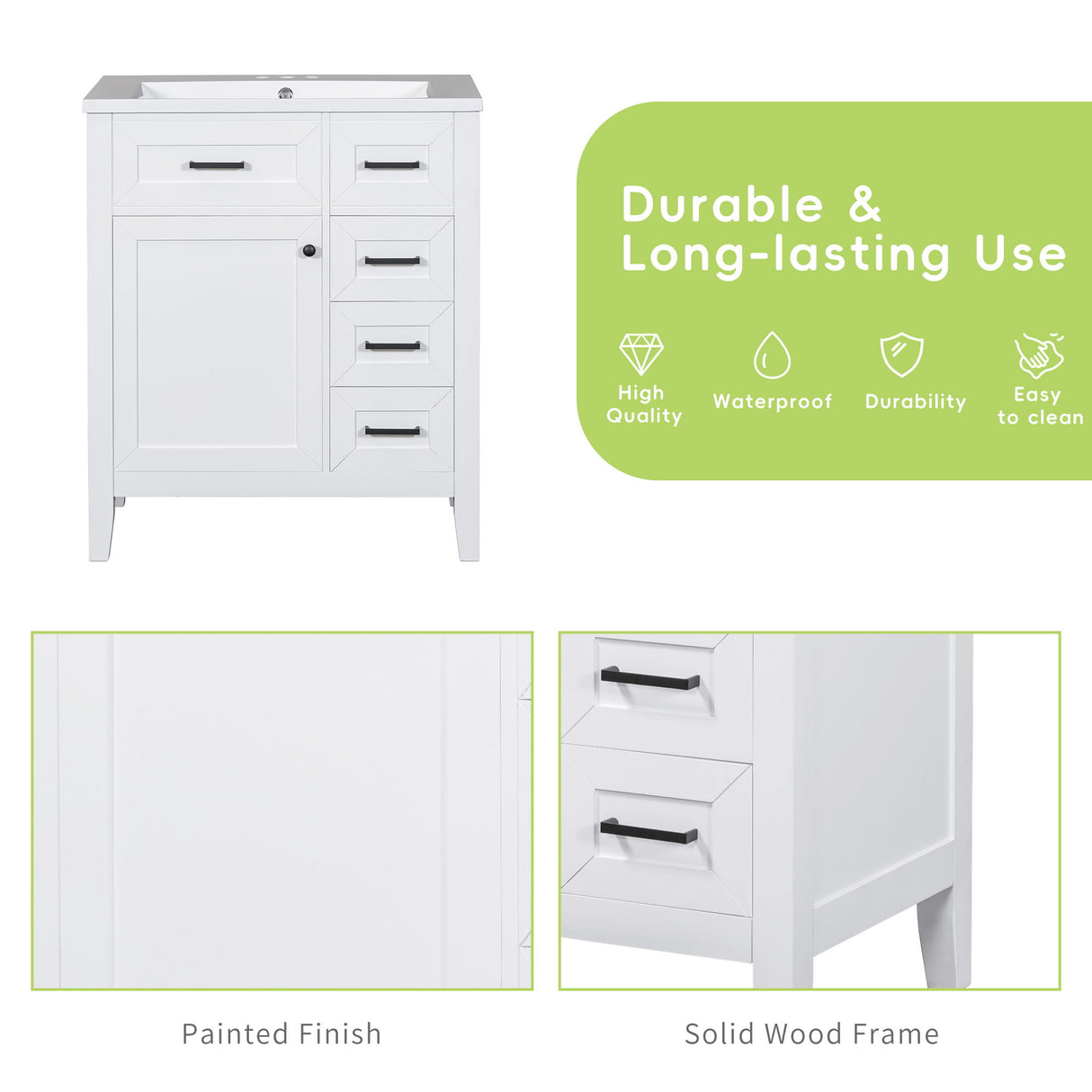 Modern Bathroom Vanity Base Only With Drawers, Freestanding Design